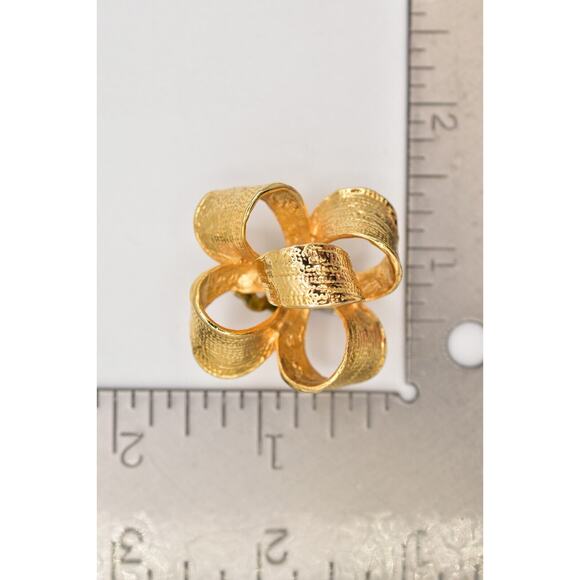 Vintage Bow Clip On Earrings Gold Tone Christmas Knot Large Chunky 1980s BinAZ - Picture 12 of 12